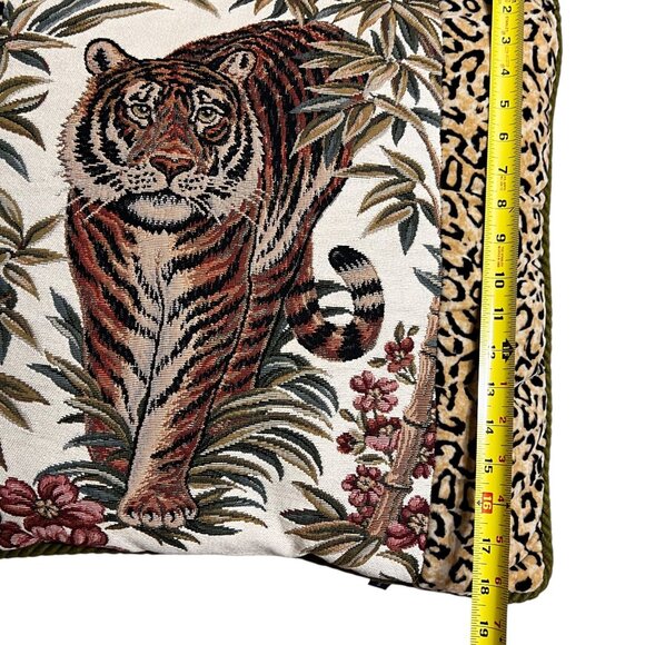 Ashford Court Tiger Tapestry Throw Pillow Velour Sides Back Jungle 19x19 - Picture 8 of 8